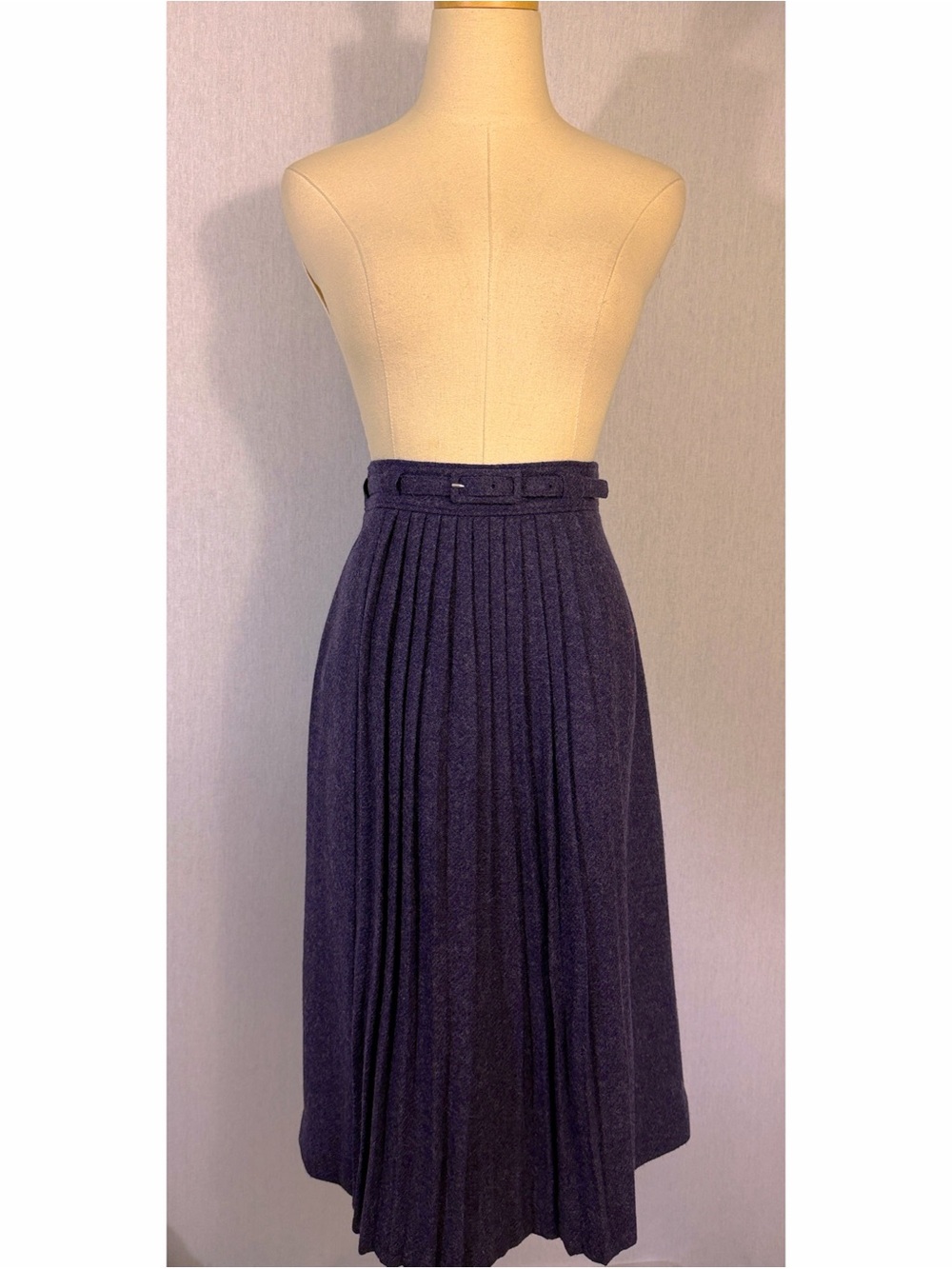 Vintage Susana Monaco purple herringbone pleated Retro Secretary wool Midi Skirt
